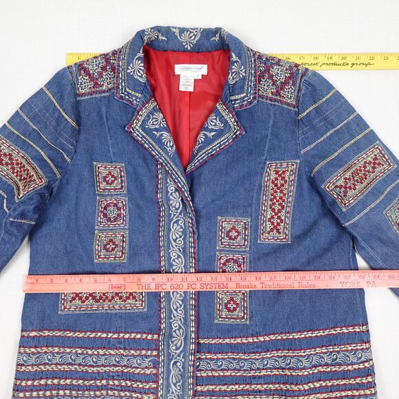 Coldwater Creek Embroidered Jean Jacket Women's 1X Boho Stitched Denim - Picture 12 of 13